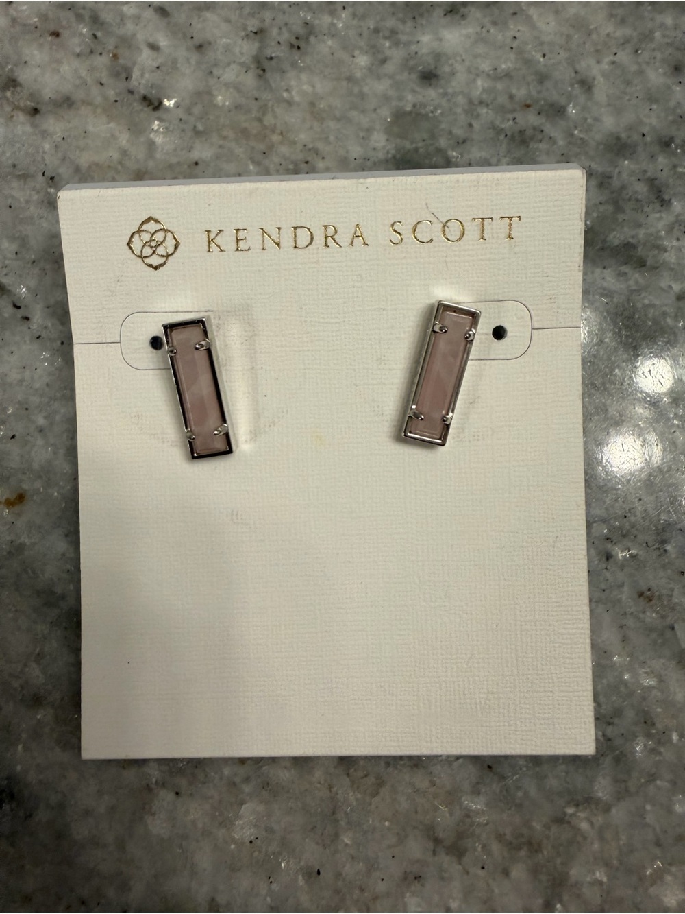 Kendra Scott Lady Earrings Rose Quartz and Silver Bar Stud Earrings
